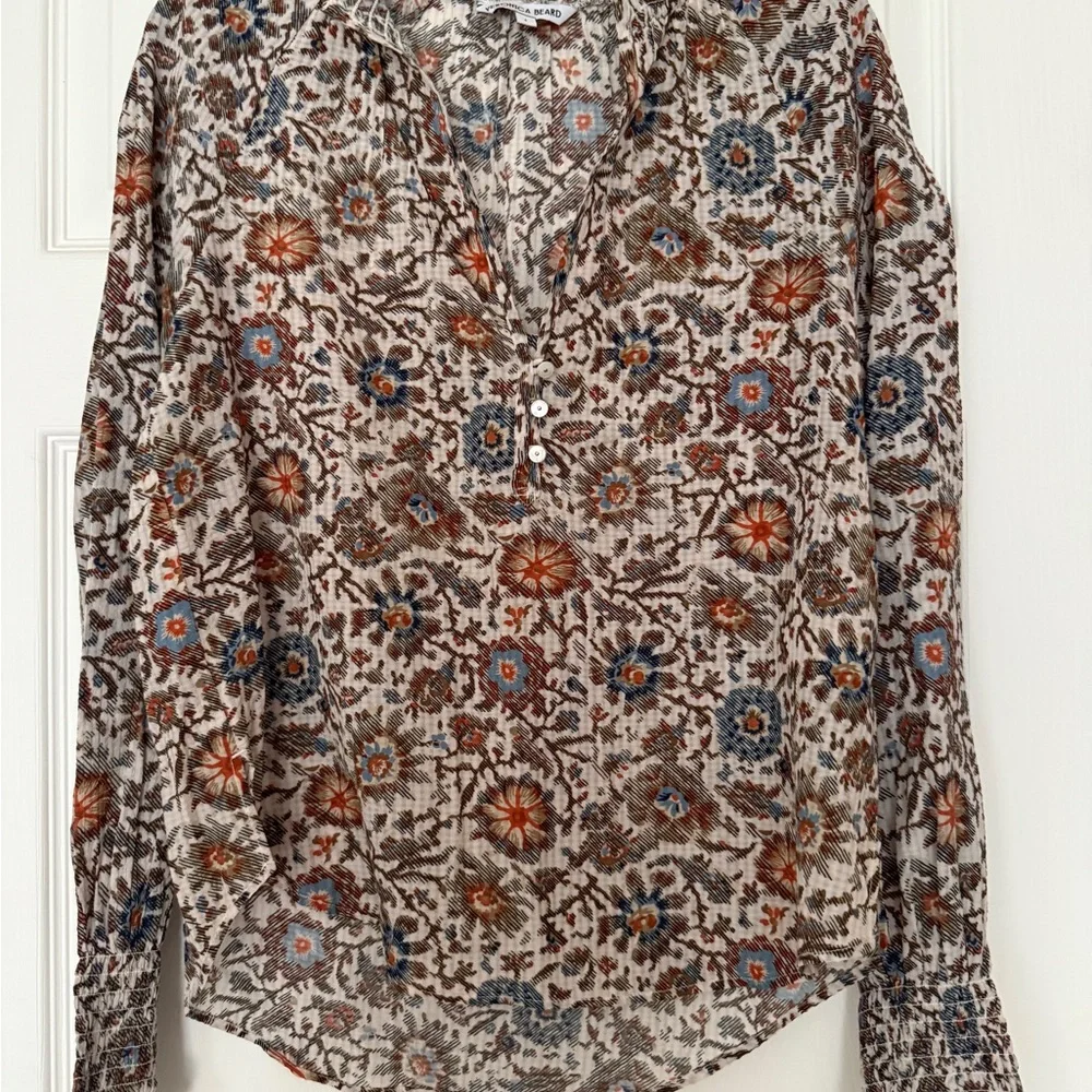 Veronica Beard Brown and Orange Relaxed Blouse with Notched Collar - Picture 4 of 5